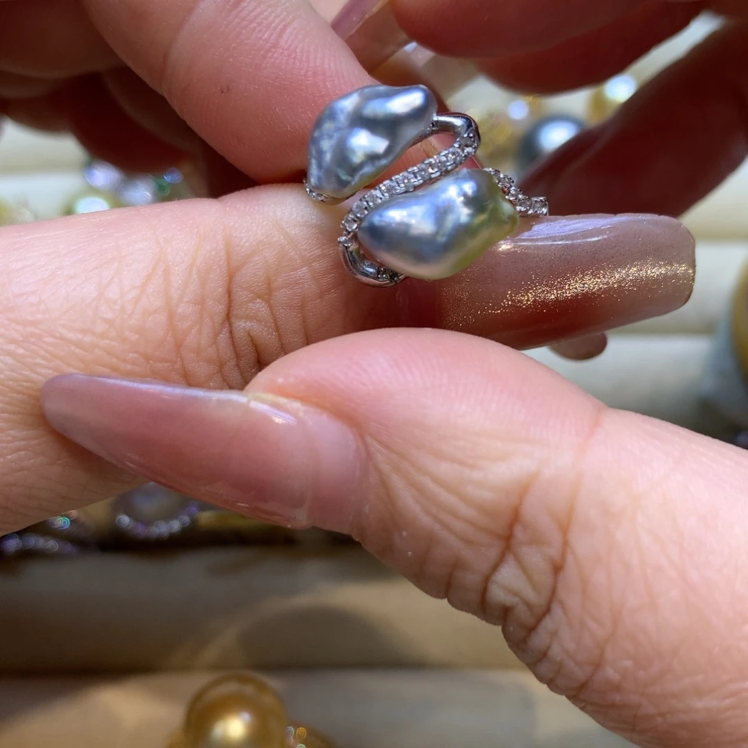银S925镶嵌戒指海水珍珠