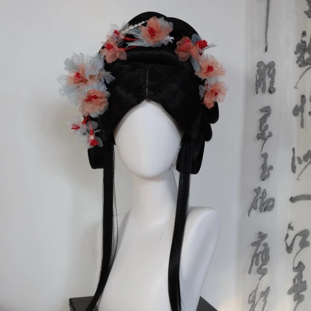 南枝纯手工制作橘蓝烫花套装娟纱对夹发夹配饰女汉服配饰发饰