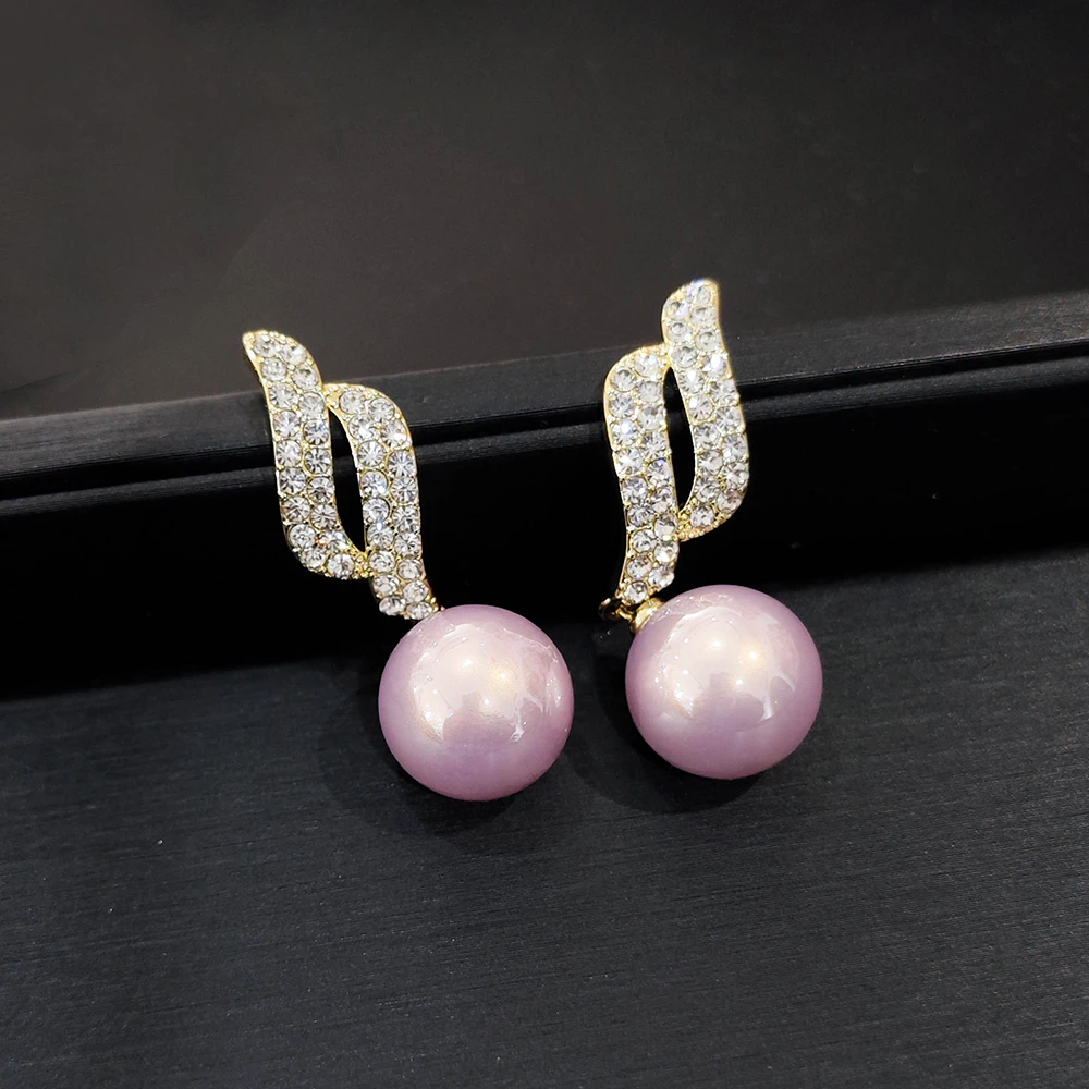 铜合金耳饰 气质时尚百搭紫色轻奢优雅珠珠耳环PT0471