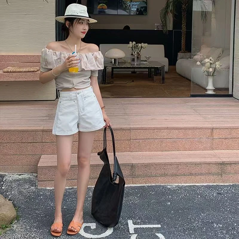 白色阔腿牛仔短裤女薄款2025夏季新款高腰宽松显瘦休闲小个子热裤