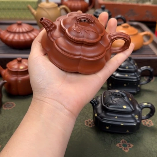 紫砂茶壶六方海棠竹鼓