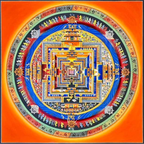 装裱画手绘矿料时轮金刚坛城唐卡挂画