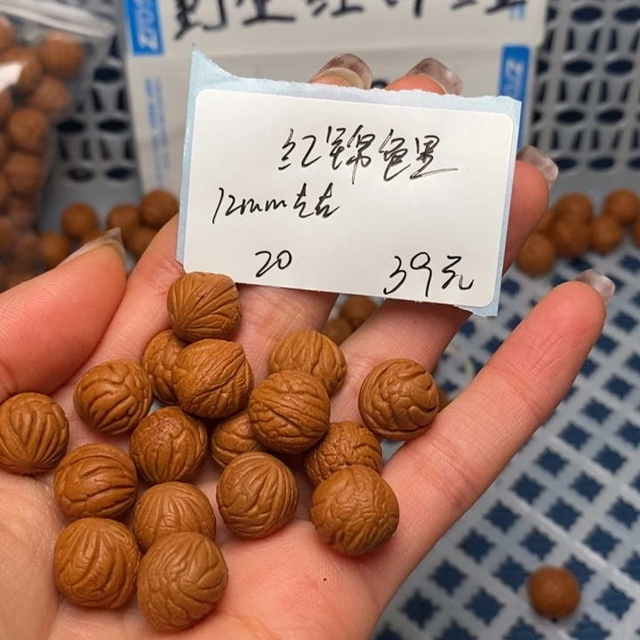 桃核手串12尺寸左右野生红锦鲤打好底带绳打孔20颗