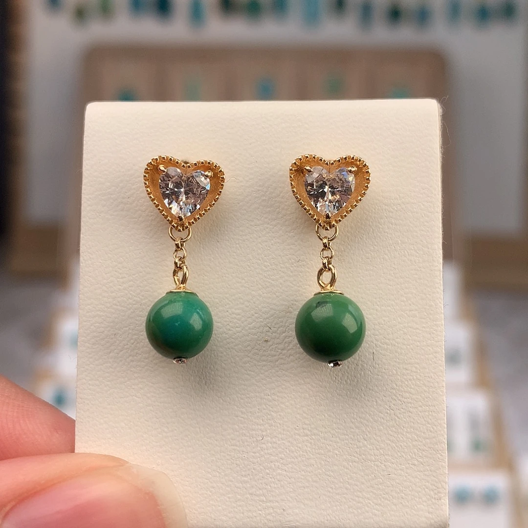 绿松石银S925镶嵌耳饰