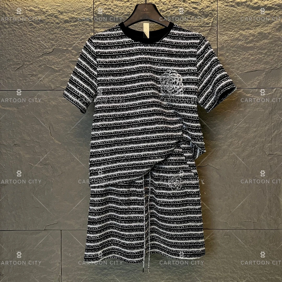 WMA-A21设计师款丨山茶花宽松版夏季短袖T恤裤裙时尚套装