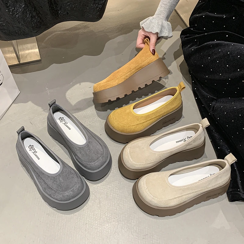 2025新款春夏季复古圆头软底舒适一脚蹬浅口厚底增高鞋