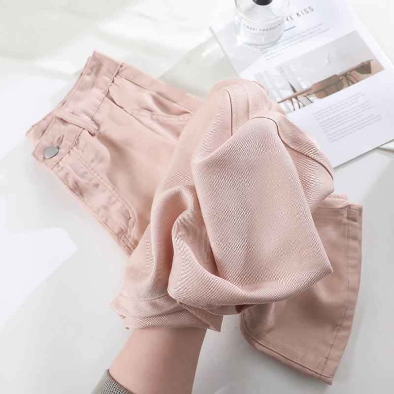 粉色天丝牛仔裤女2025年春夏新款高腰显瘦垂感莱赛尔薄款阔腿裤