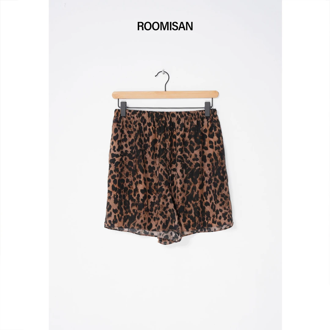 ROOMISAN25SS/【时髦复古双绉桑蚕丝豹纹短裤】25465
