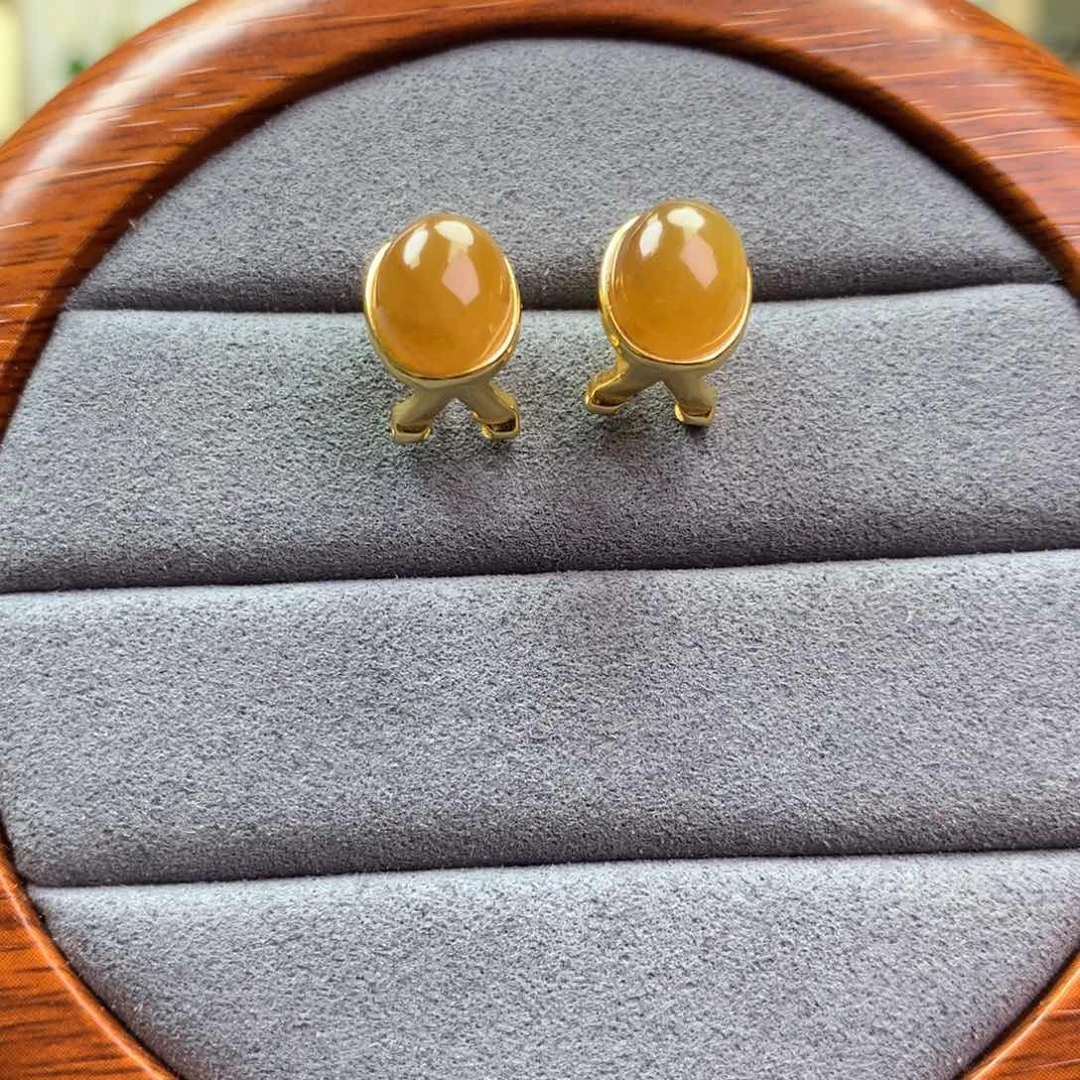 和田玉项圈银S925镶嵌金*糖耳钉