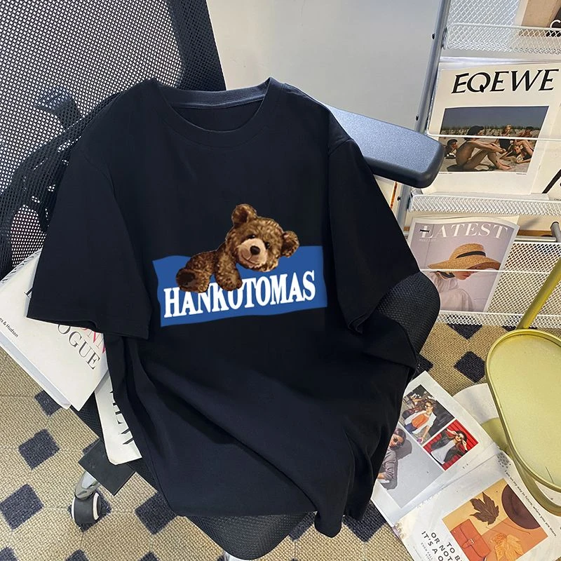 情侣款夏季百搭圆领黑色印花字母T恤女纯棉百搭2025年港风上衣ins