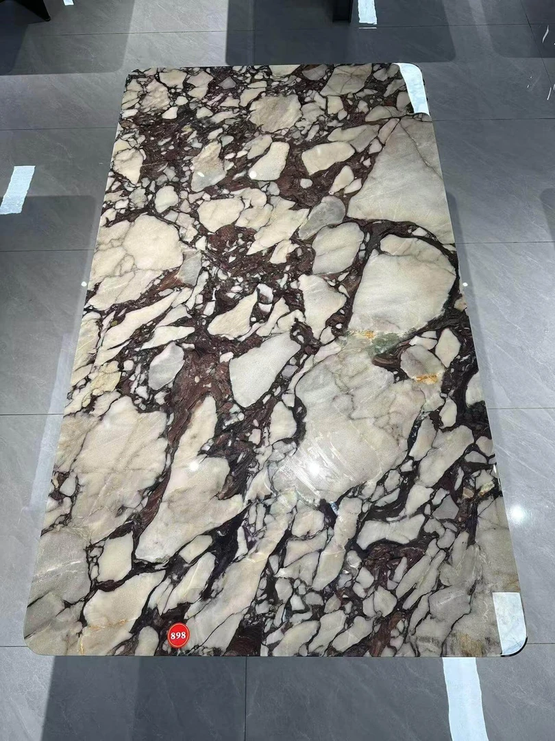 宝格丽紫天然大理石餐桌奢石长形轻奢餐台客厅家用小户型高端别墅