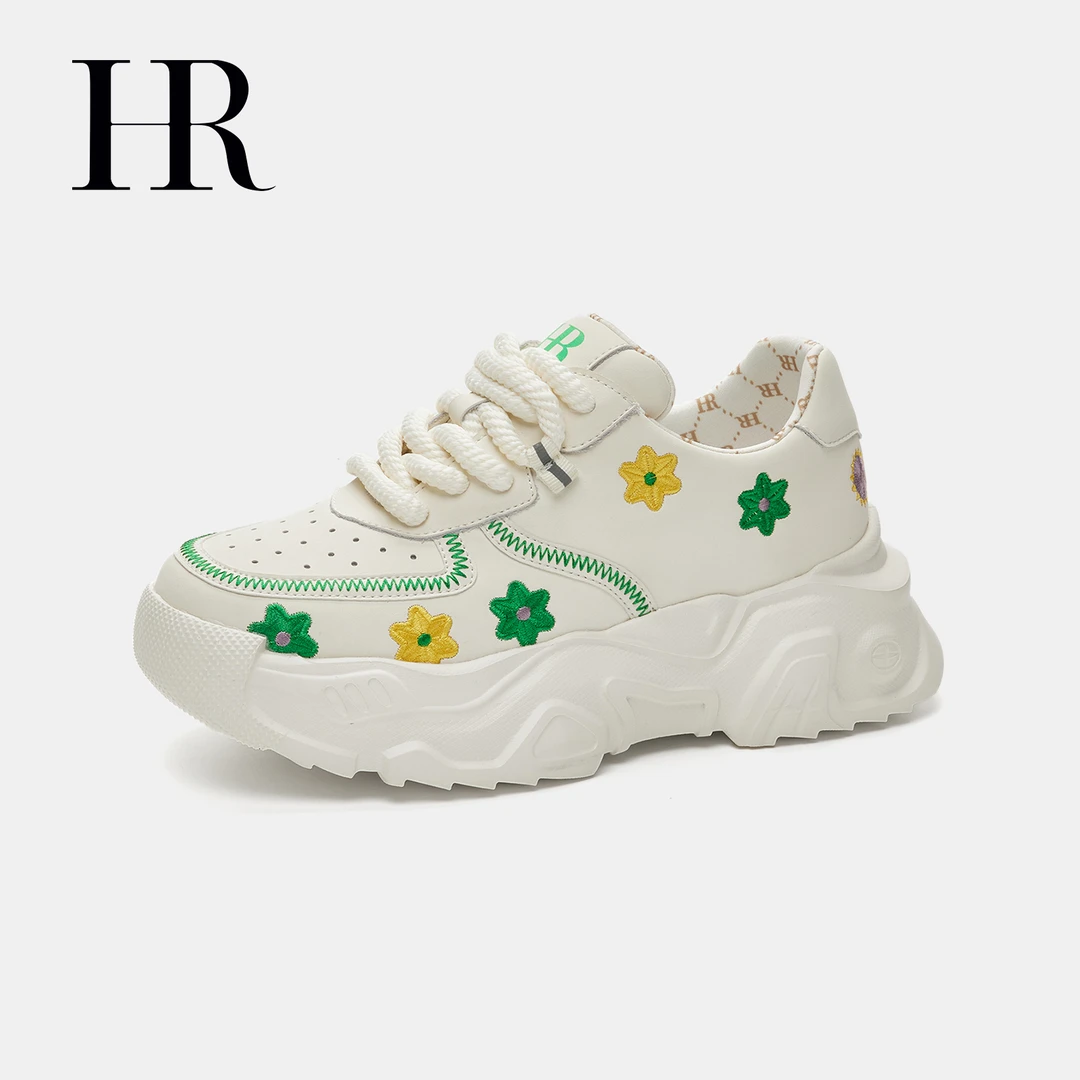 HR/赫莲娜厚底老爹鞋女2025新款春季百搭增高女鞋刺绣休闲运动鞋