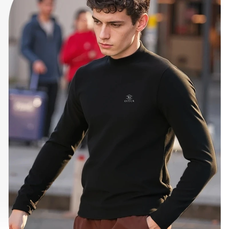 山羊绒蚕丝男士刺绣打底衫秋冬亲肤高弹百双12搭舒适保暖上衣ND04