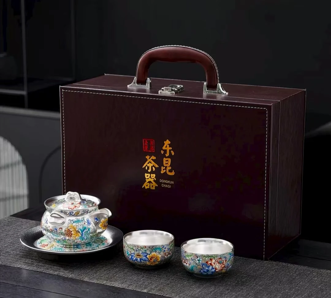 百花齐放手抓一壶两杯银壶银杯4938