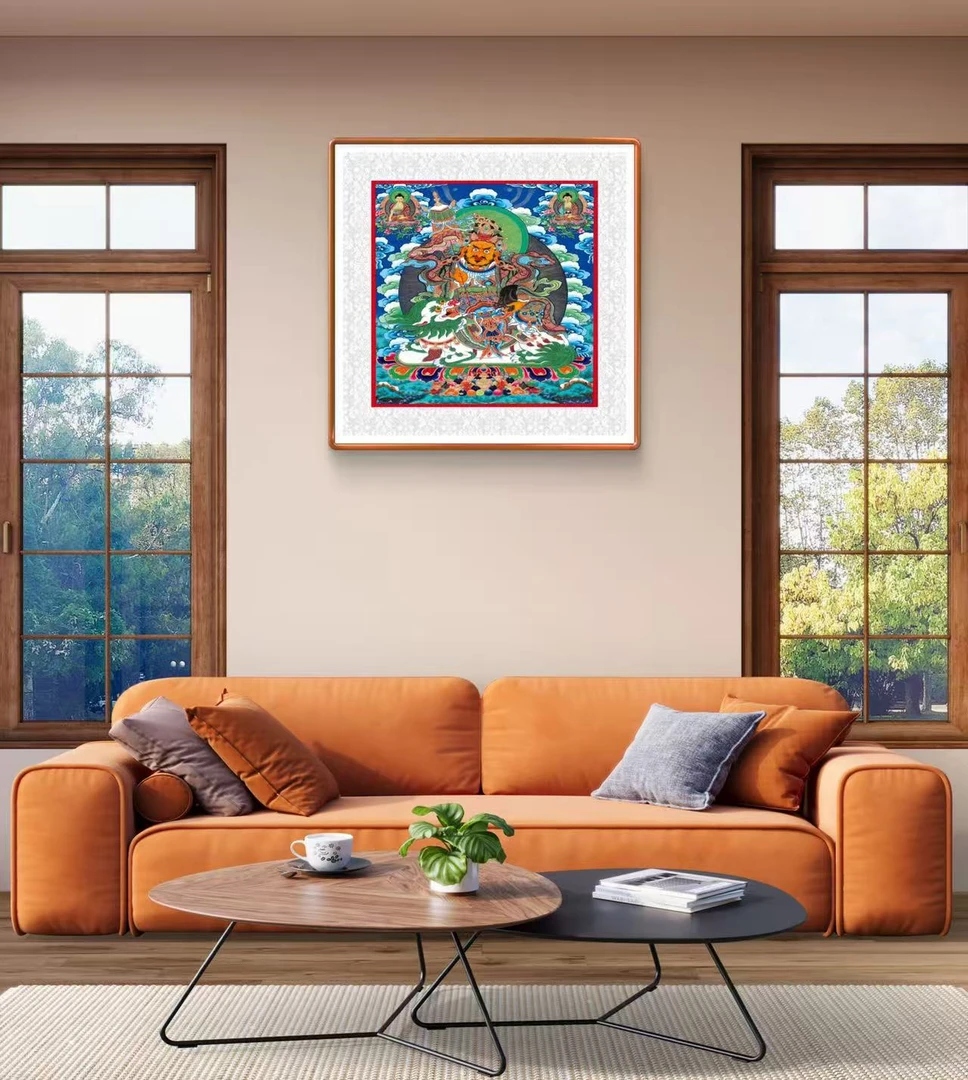《财宝天王》53X53 实木榫卯画框高端客厅卧室玄关装饰画挂画