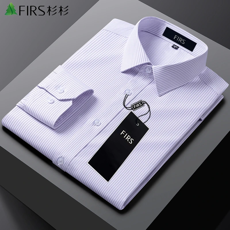 杉杉高端莫代尔男士秋季条纹长袖衬衫商务休闲运动薄款衬衣男款