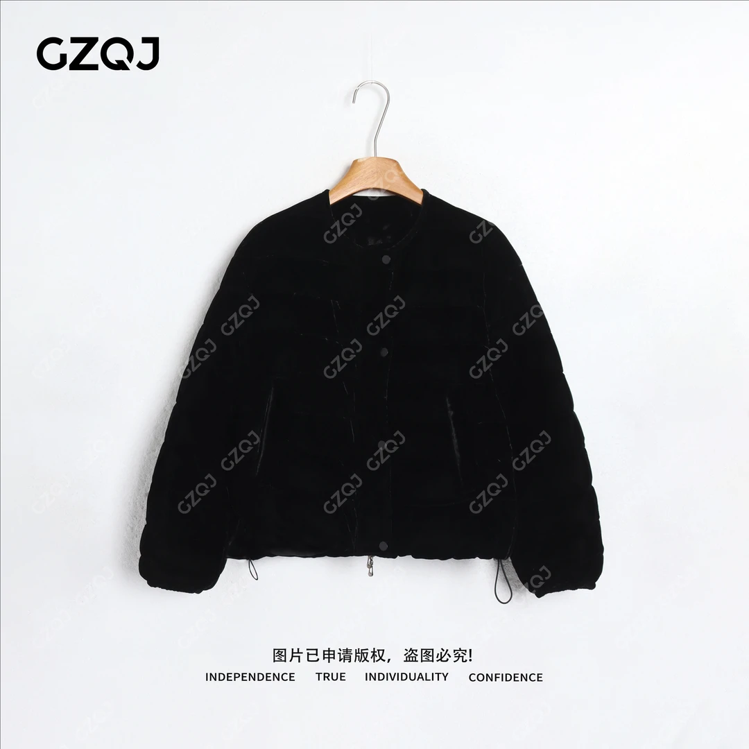 GZQJ【都市晚宴】90白鹅绒丝绒保暖羽绒服外套女冬季新款2661（瑕）