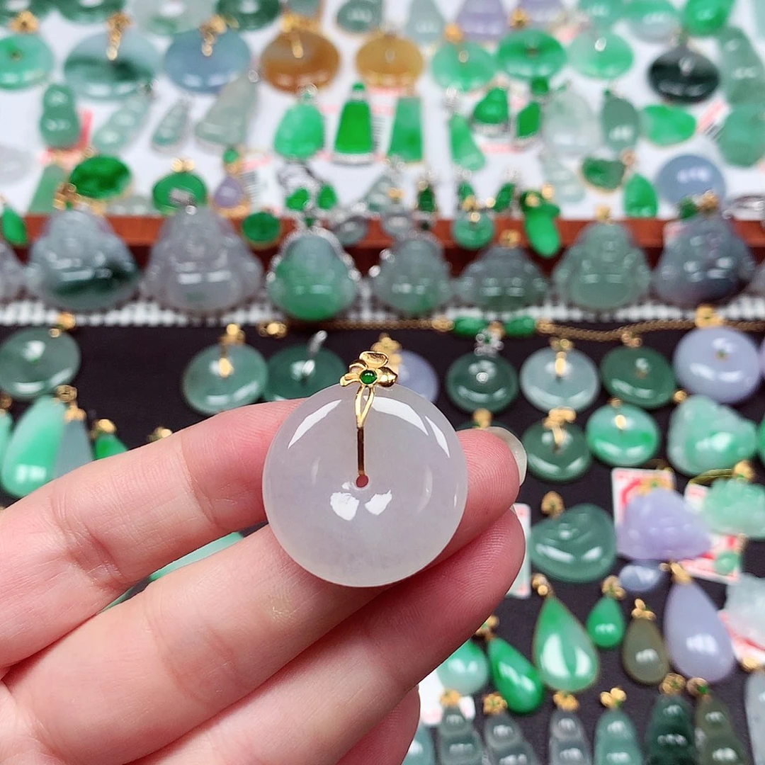 翡翠18K金镶嵌颈饰天然翡翠A货