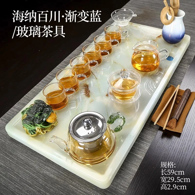玉石家用客厅高档轻奢长方形茶盘茶台一体简约创意中式茶道泡茶台