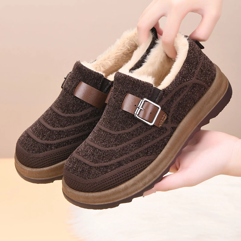 新款2025冬季加绒加厚保暖女士休闲棉鞋平底勃肯鞋新款老北京布鞋