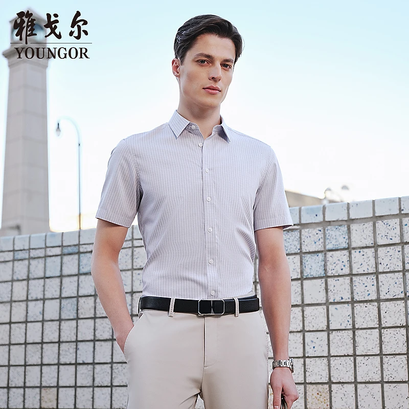 【桑蚕丝免烫】雅戈尔夏季男士新品格纹衬衣简约通勤短袖衬衫114790