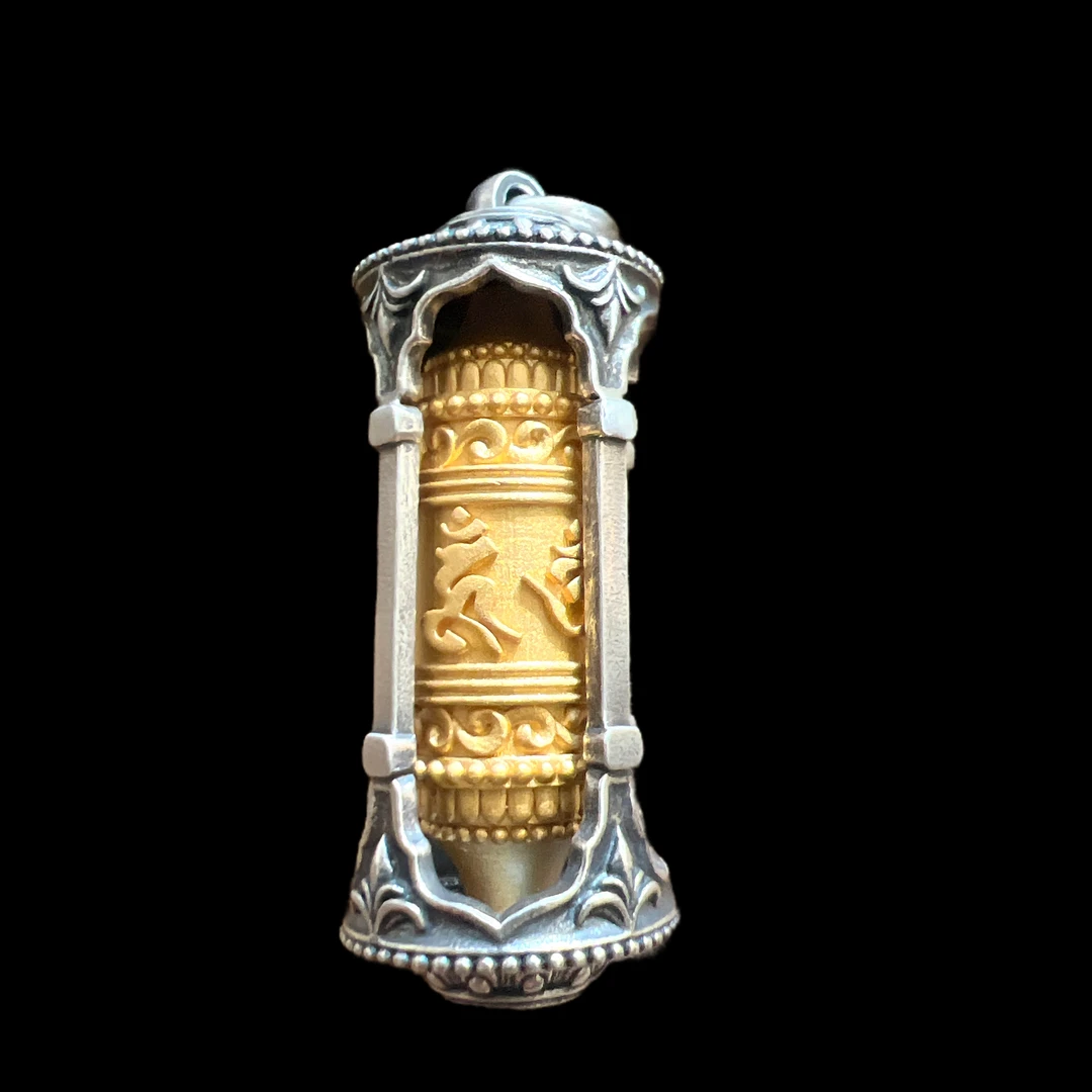 吊坠925银 V7298银吊坠孤品（转经筒）