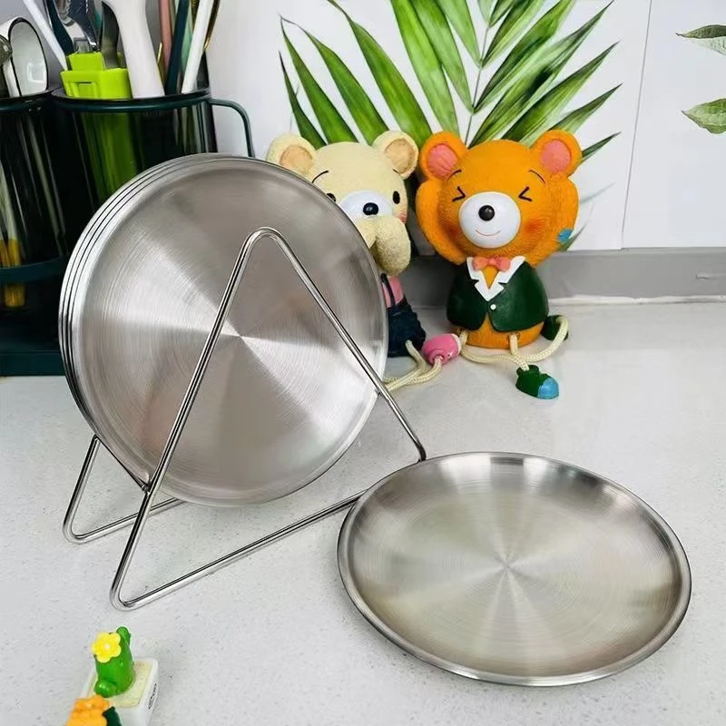 【14cm吐骨碟四支+收纳架】不锈钢韩式圆盘多用盘吐骨碟盘子小吃