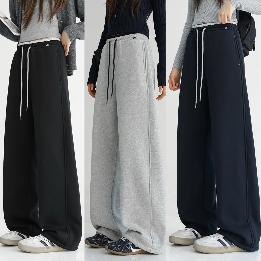 骄骄虎女大童加绒运动裤子2025冬季新款初中生一体绒休闲卫裤7510