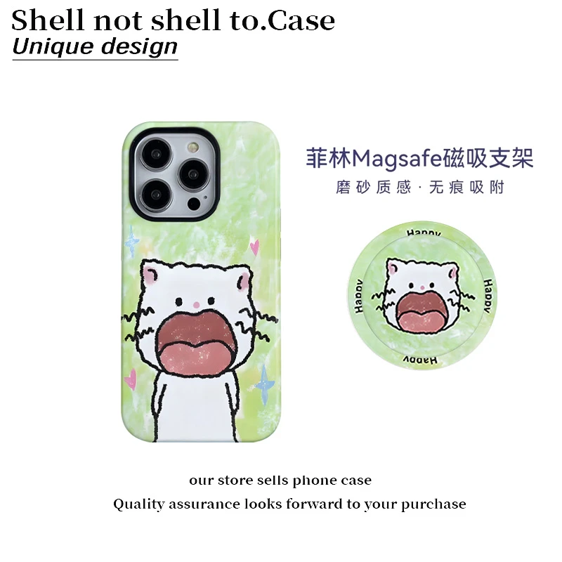 涂鸦大嘴猫适用苹果17promax手机壳菲林二合一小米15vivo华为oppo