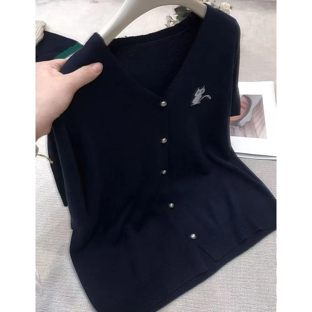 丽丽家~白猫显瘦气质时尚百搭v领开衫上衣