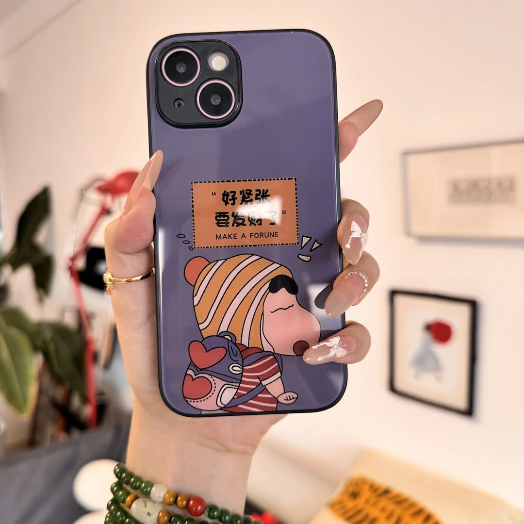 发财小新【黑玻璃】适用于苹果/华为/vivo/oppo/小米手机壳防摔女款