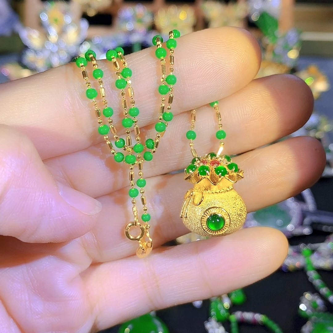 吊坠(不含链)银S925镶嵌翡翠