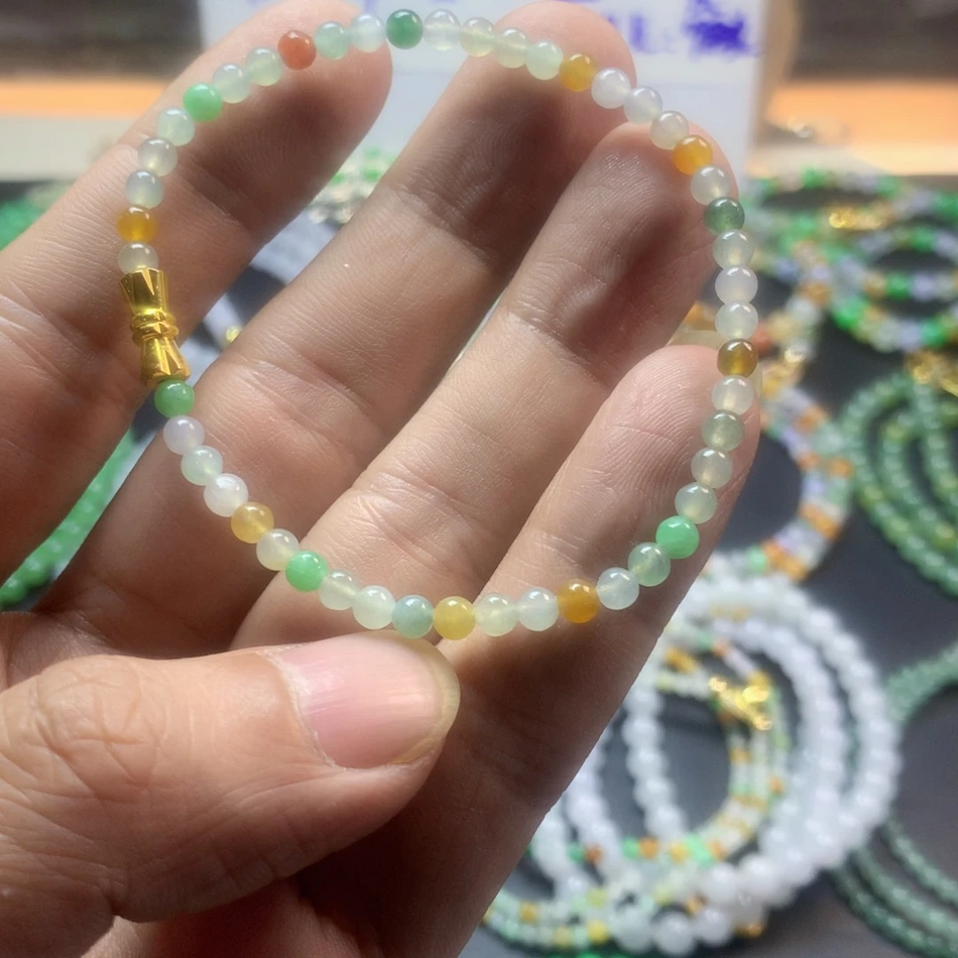 定制翡翠未镶嵌卡3.9多宝小米串