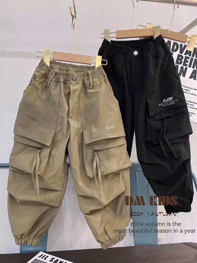 2025春秋季新款儿童美式多口袋工装裤男女童宽松休闲潮酷长裤5880