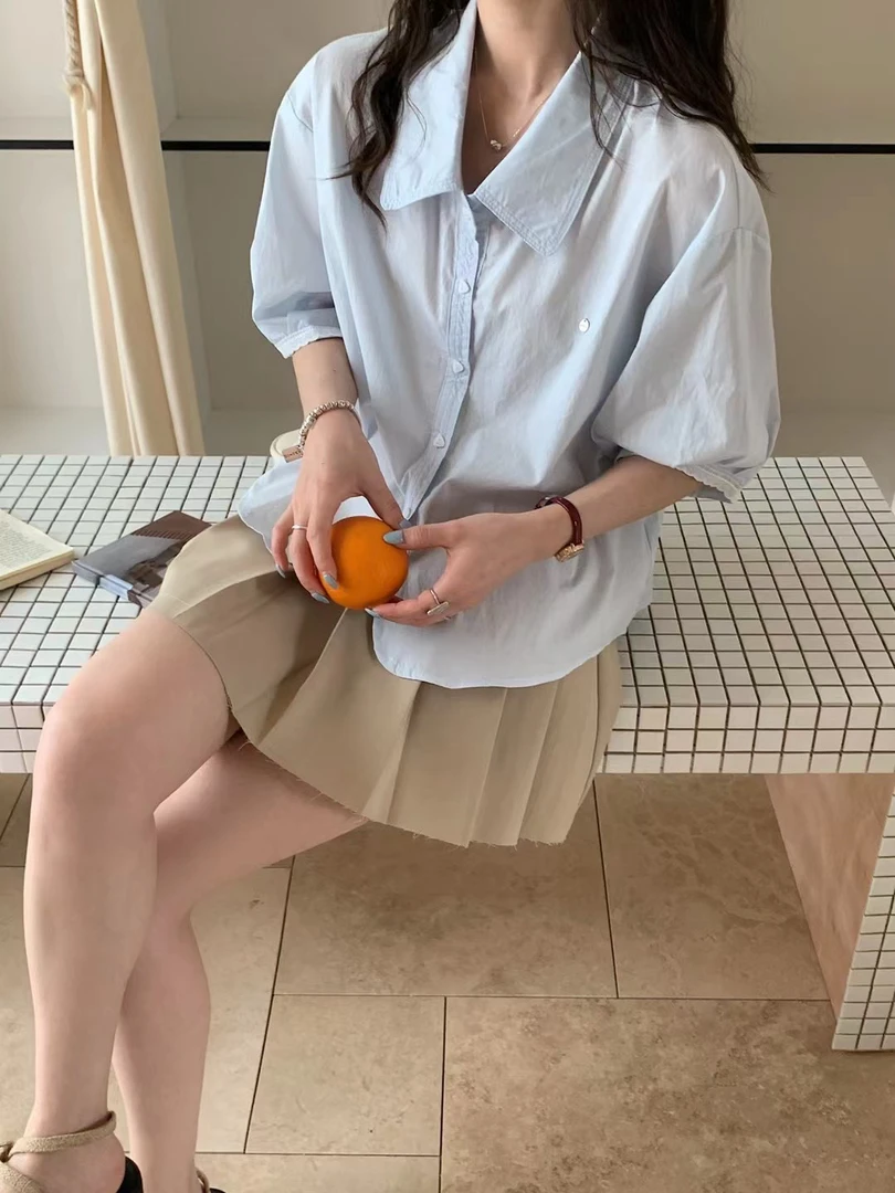 WWan 多色短袖衬衫25春季新款韩版休闲百搭小个子短款polo领衬衫