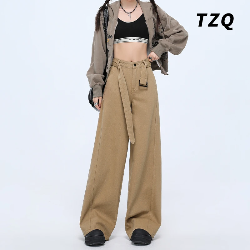 爆款美式高腰阔腿牛仔裤女2025新款时髦潮流拖地长裤子TZQ121721