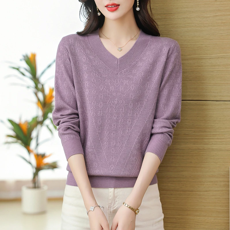 纯色百搭韩版轻松显瘦打底打底衫针织洋气衫大码春秋长袖时尚女士