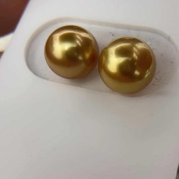 海水珍珠裸珠未镶嵌9.4mm浓金金绿色小极光对珠
