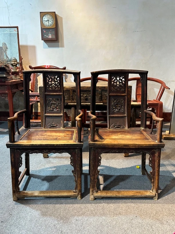 民俗家具老椅子老榆木实木改价链接官帽椅古典实木家具雕花古家具