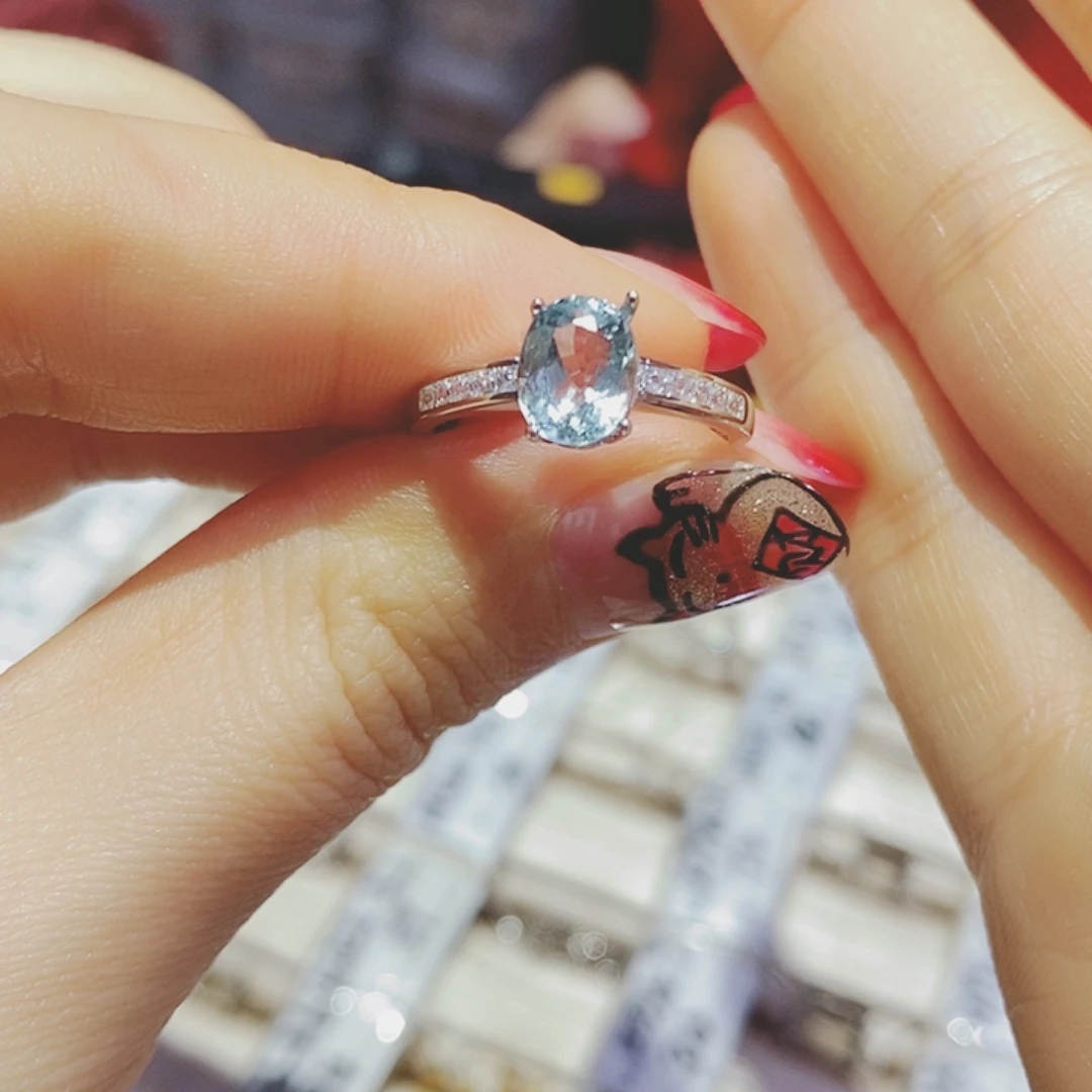 海蓝宝石戒圈银S925镶嵌米****匠