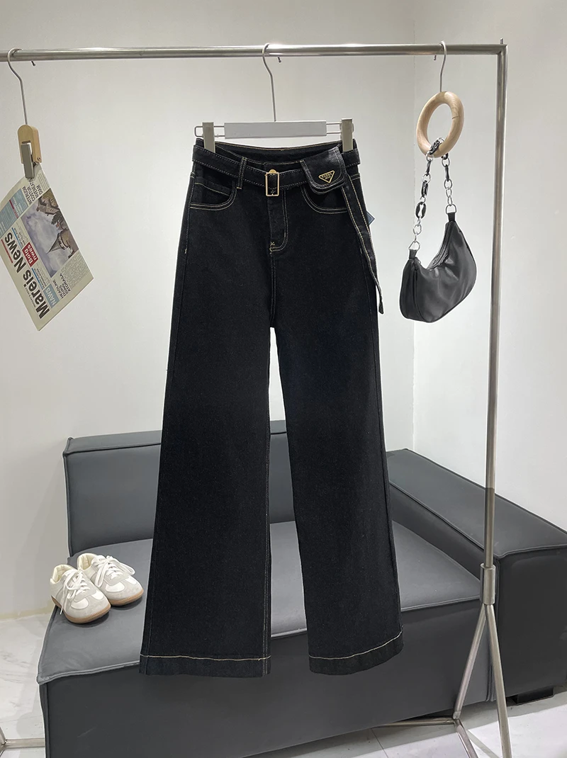 B防褪色环保丹宁！弹力不掉色拖地裤直筒牛仔裤 E304 女装 H5418