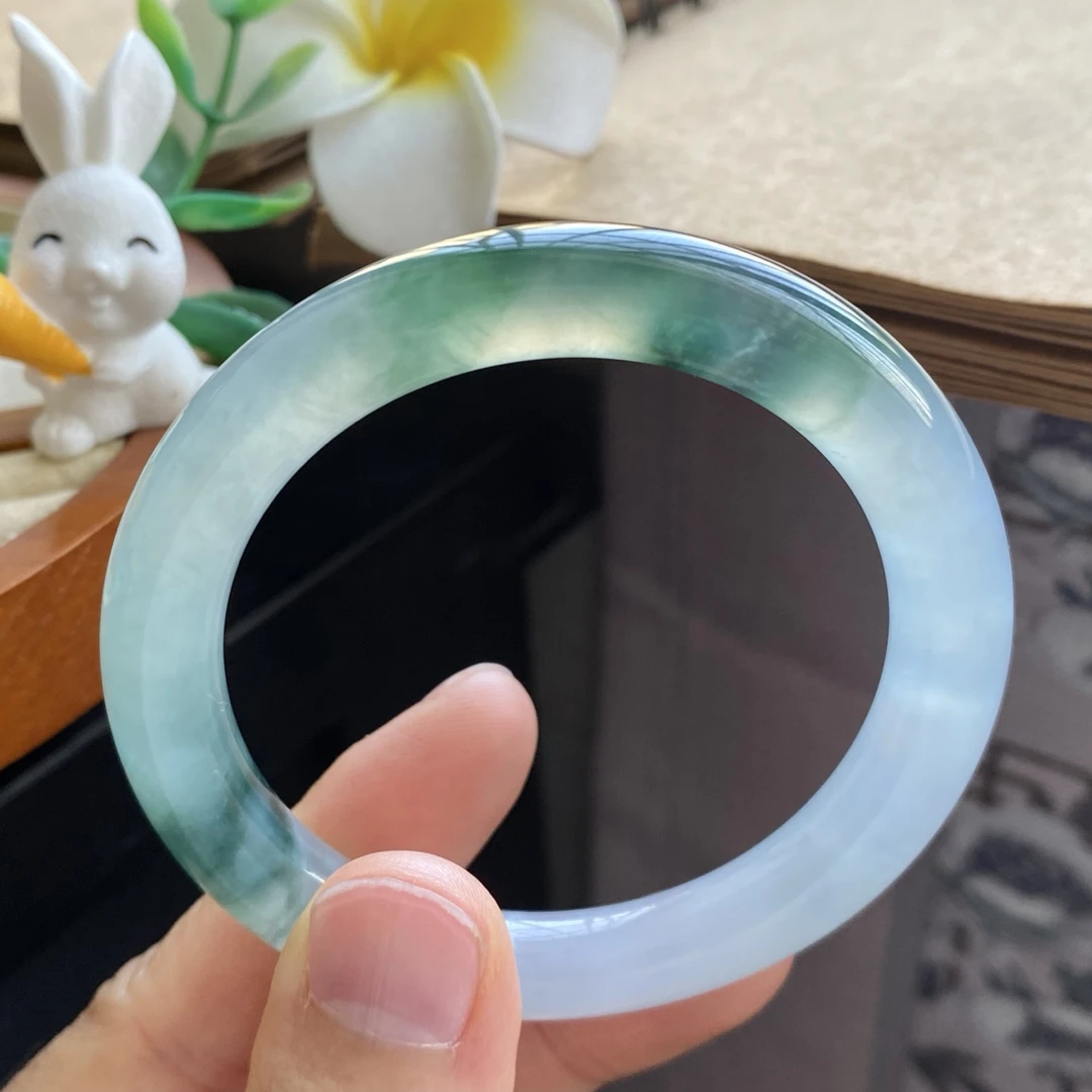 02.11批深邃飘花圆条521号51.8-9.1-8.9山水墨画！天然翡翠手镯
