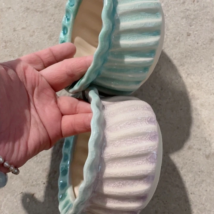 陶瓷10*6 半手工花盆默认微瑕