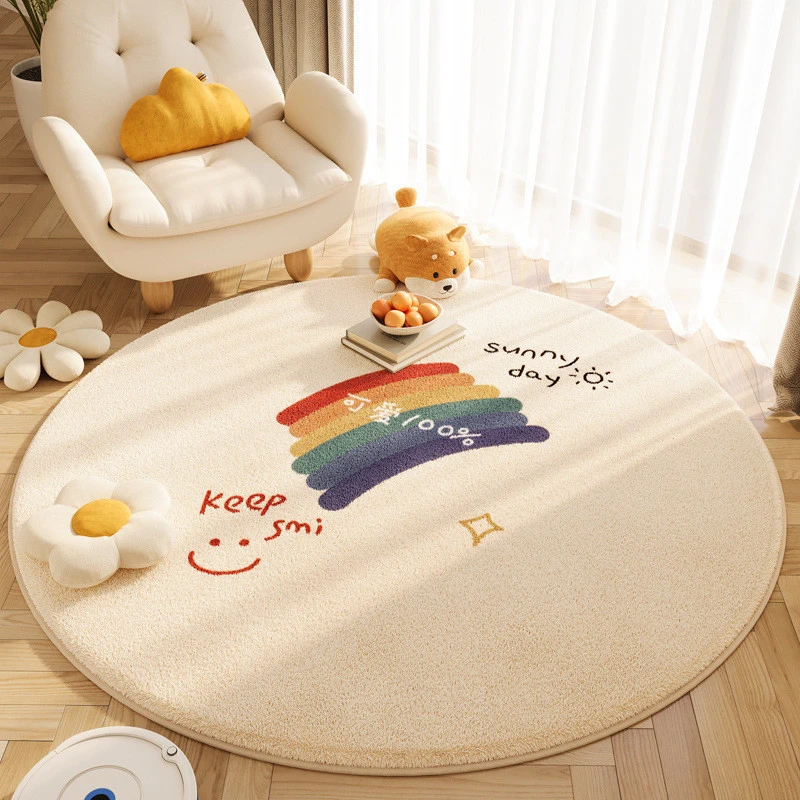 家用卡通动物仿羊绒防滑圆形地毯客厅书房卧室床边毯柔软易清洁