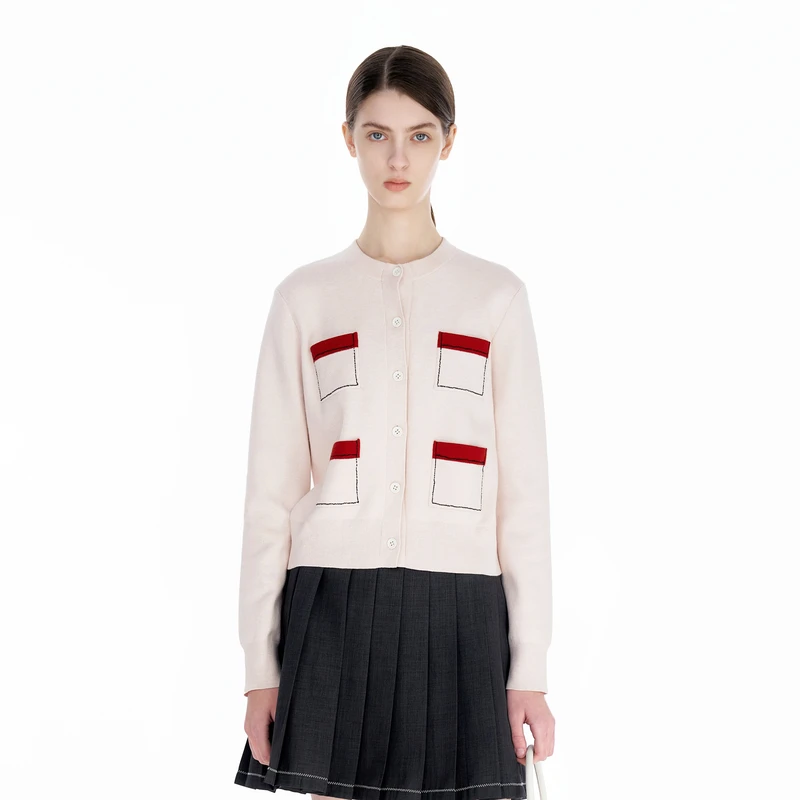 IIIVIVINIKO 2025SS"绵羊绒混纺"圆领合体针织开衫B510206630A