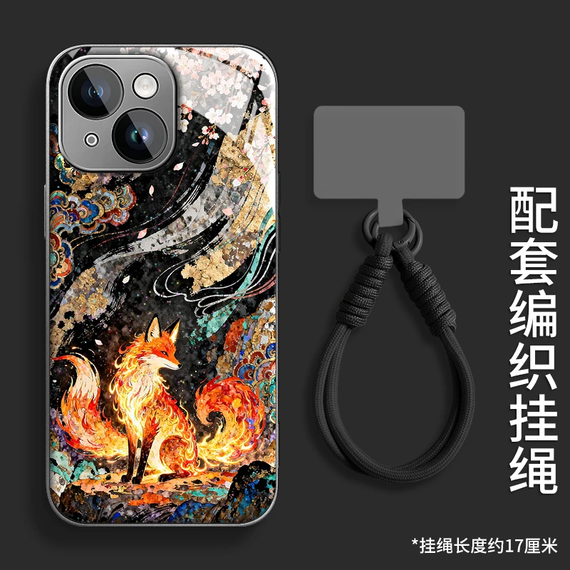 呆坐火狸水凝壳适用苹果17华为oppo小米vivo红米一加手机壳带挂绳