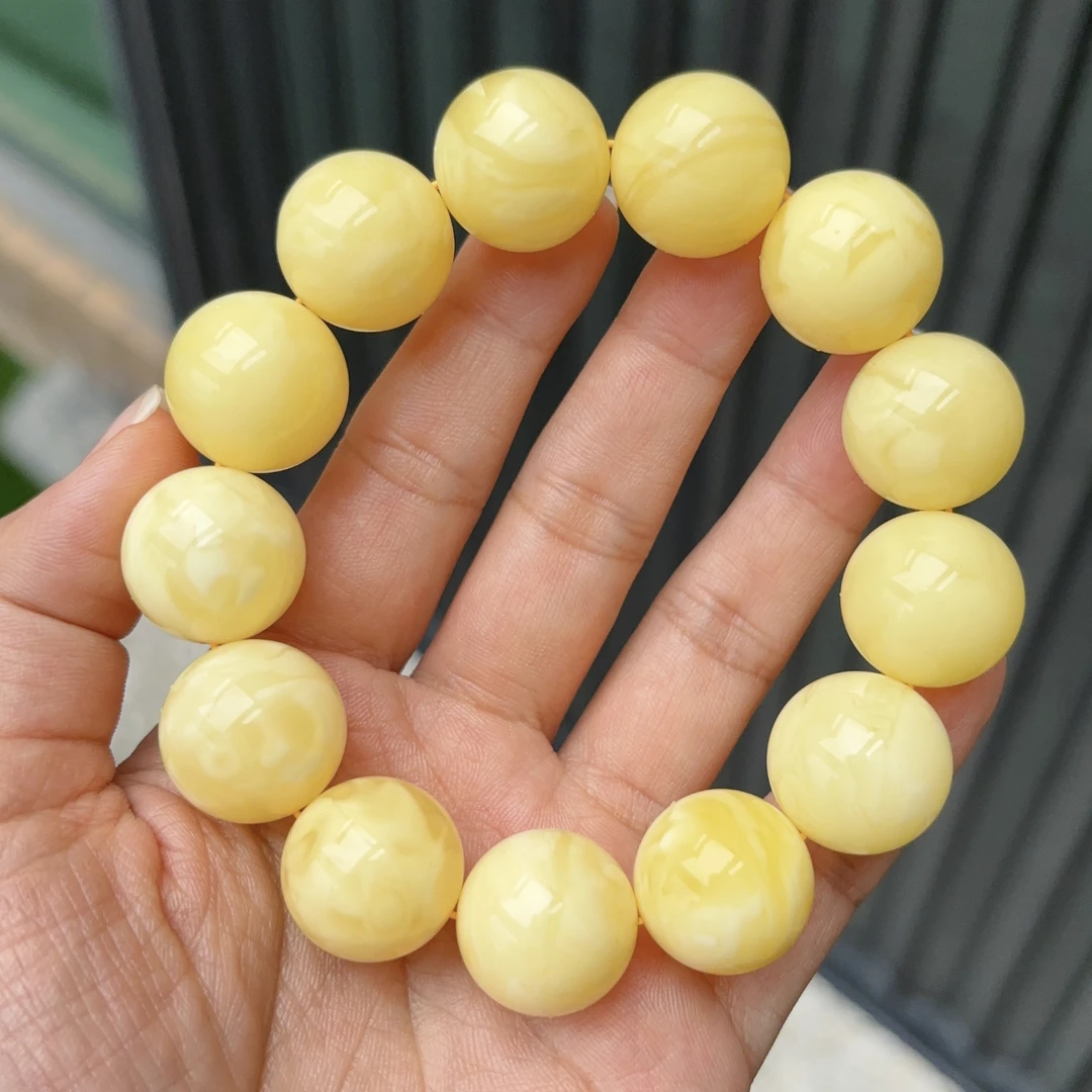 天然原矿蜜蜡手串男士18/19+mm俄料颗颗精选满浓蜡奶黄白妖花单圈