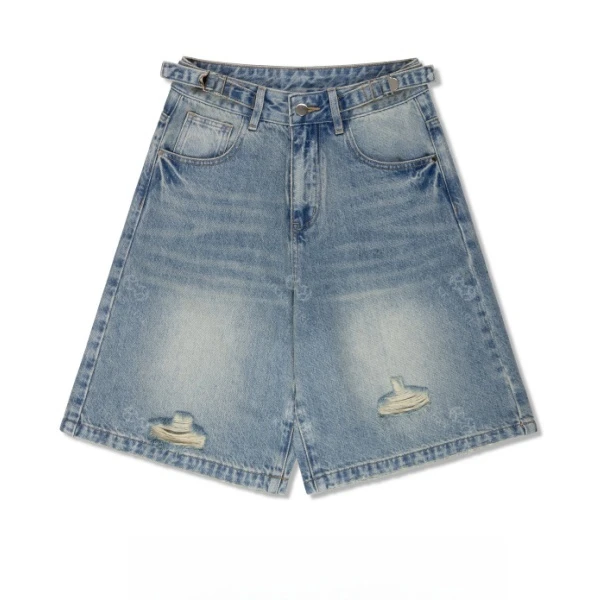2025夏季美式破洞做I日宽松显瘦牛仔五分短裤女