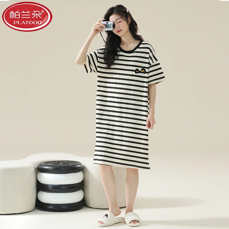 帕兰朵夏季女士睡裙2025年新款100%纯棉7A抗菌中长款家居裙女款套