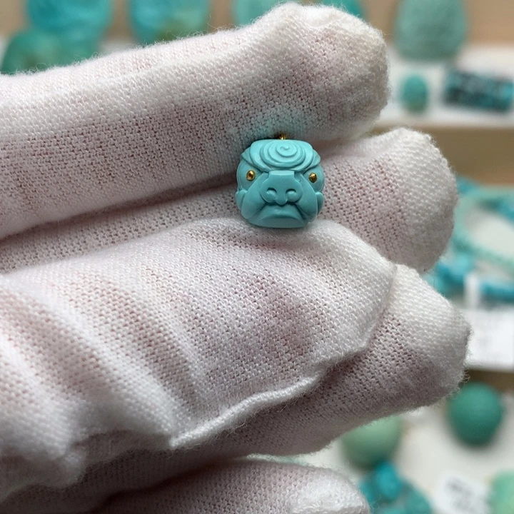 绿松石未镶嵌珠宝奇石高瓷蓝醒狮珠9.3*9.2mm